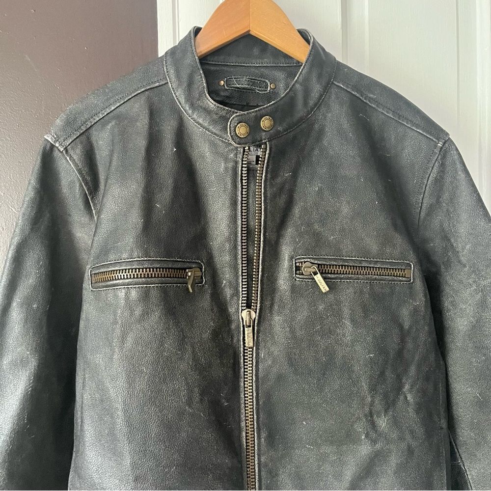 Wilson’s Leather Motorcycle Jacket Faded Black Distressed Full Zip Moto Large - Picture 9 of 12